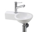 Lave-mains pour toilettes, de forme ronde, en céramique blanche, Largeur 39 cm, Profondeur 28 cm, Hauteur 11 cm, Livraison 5-7 jours OFFERTE.